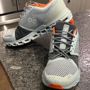 On Running Men's Light Gray and Orange Athletic Shoes